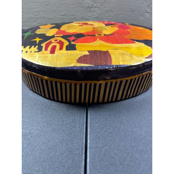 Vtg Santa Trinket Box Lamenated Night Stars Black Stripes Keepsake - Picture 8 of 8